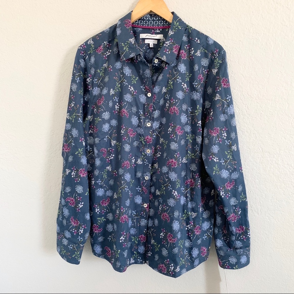 NWT FOXCROFT Ava l/s denim floral top size…